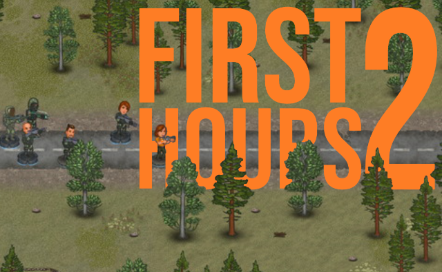 Cryofall game screenshot showing isometric forest view with characters and "FIRST 2 HOURS" orange text overlay